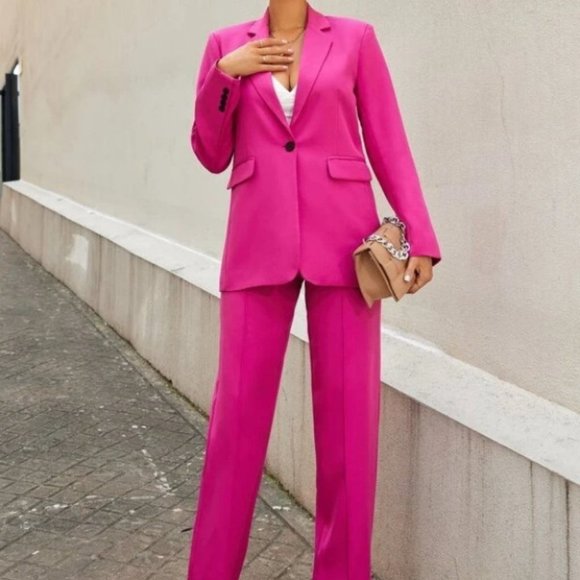 Pink Classy Button Front Blazer - Picture 3 of 6